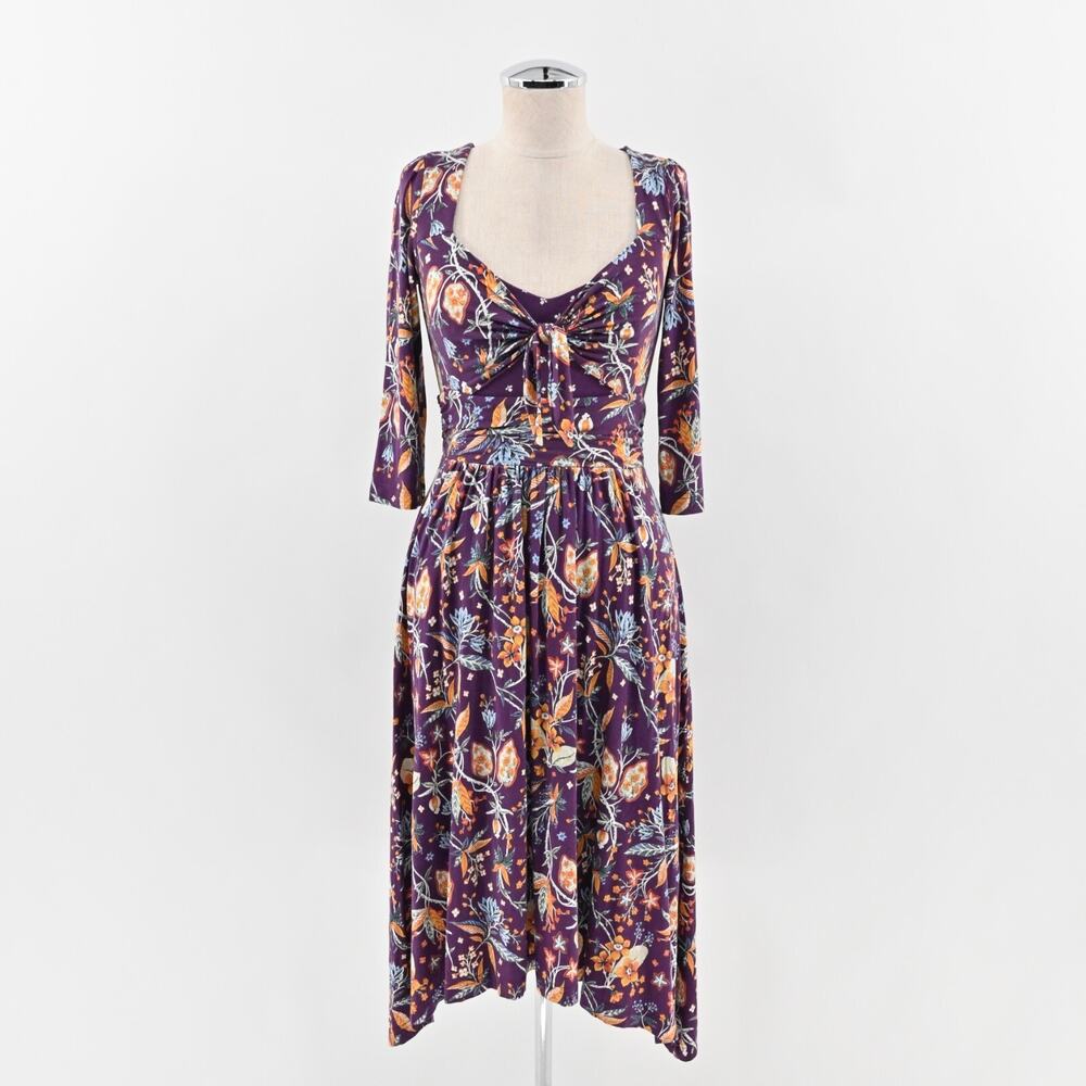 ANTHROPOLOGIE Dress Size‎ XS Maeve Empire Waist Beloved Purple Floral Print